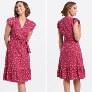 NWT!! DRAPER JAMES Wrap Flounce Dress Deep Berry Floral Flutter Pink Size 18